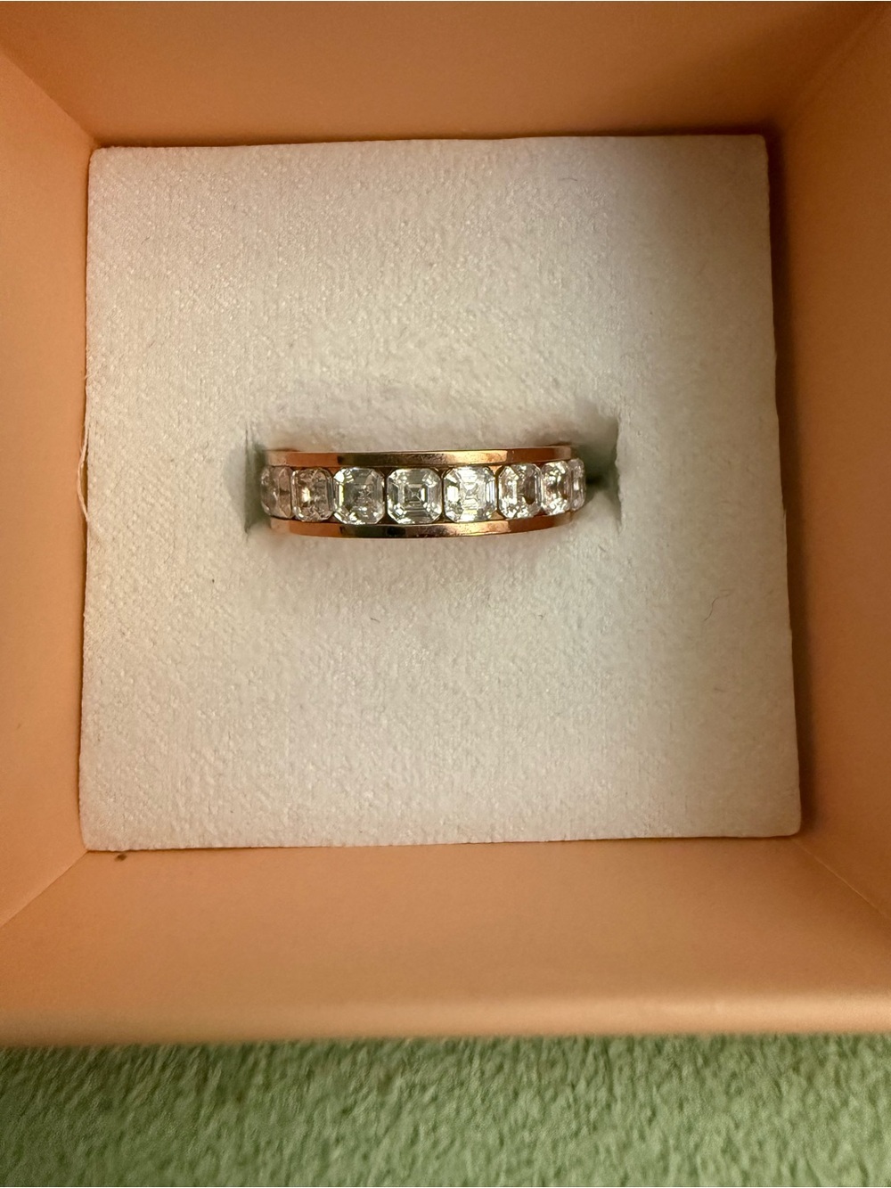 Diamonique Rose Gold Cz Eternity Band Ring - Sparkling Clear Stones 6